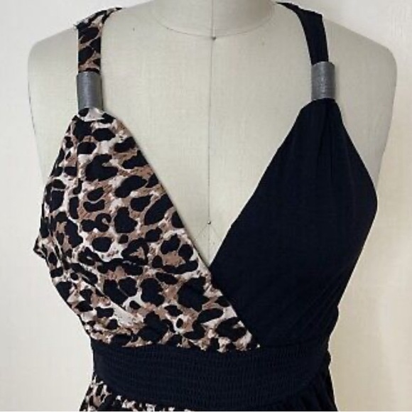 Lascana Venus half Animal Print half Black Maxi Criss Cross Bust & Elastic Waist - Picture 5 of 11